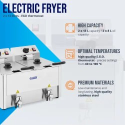 Royal Catering RCEF 13D-EGO sähkökaksosfriteeraaja 2 x 13 l 6500 W EGO-termostaatti