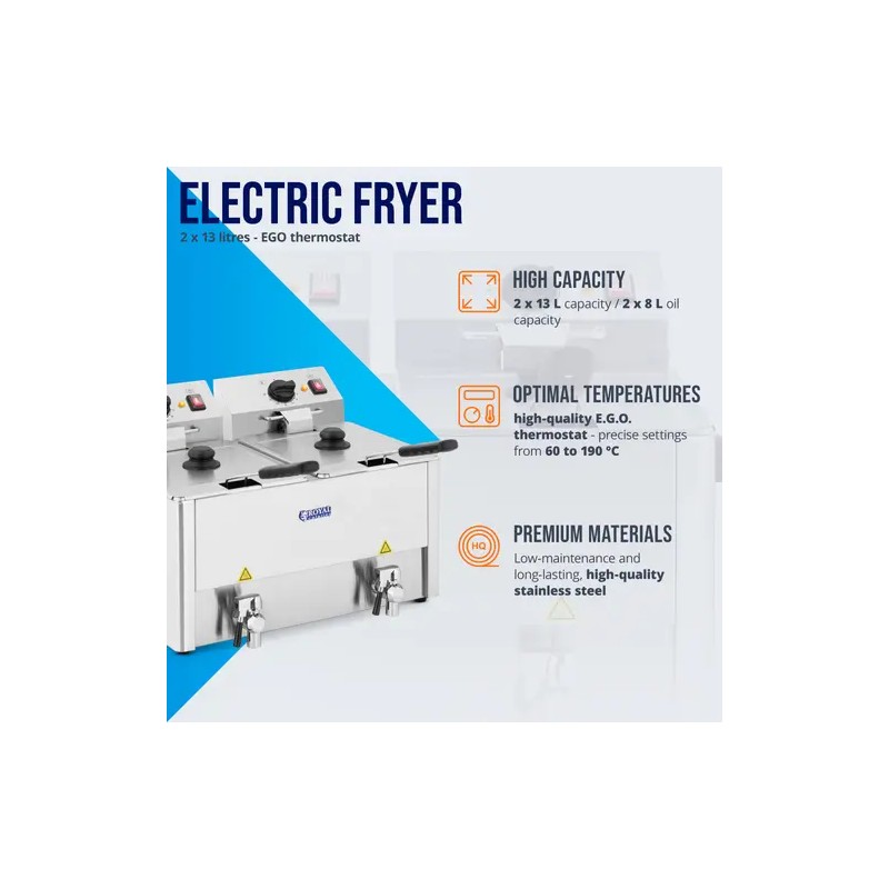Royal Catering RCEF 13D-EGO sähkökaksosfriteeraaja 2 x 13 l 6500 W EGO-termostaatti