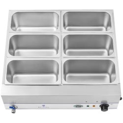 Bain-Marie vesihaude 2000 W, 6 x 1/3 GN-astia, alusta ja tyhjennyshana