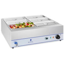 Royal Catering RCBM 6W 2000 Bain Marie ruoanlämmitin 2000 W 6 x 1 3 GN astia poistoventtiili