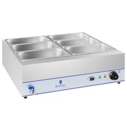 Royal Catering RCBM-6W-2000 Bain Marie -ruoanlämmitin 2000 W, 6 x 1/3 GN-astia, poistoventtiili