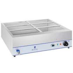 Royal Catering RCBM-6W-2000 Bain Marie -ruoanlämmitin 2000 W, 6 x 1/3 GN-astia, poistoventtiili