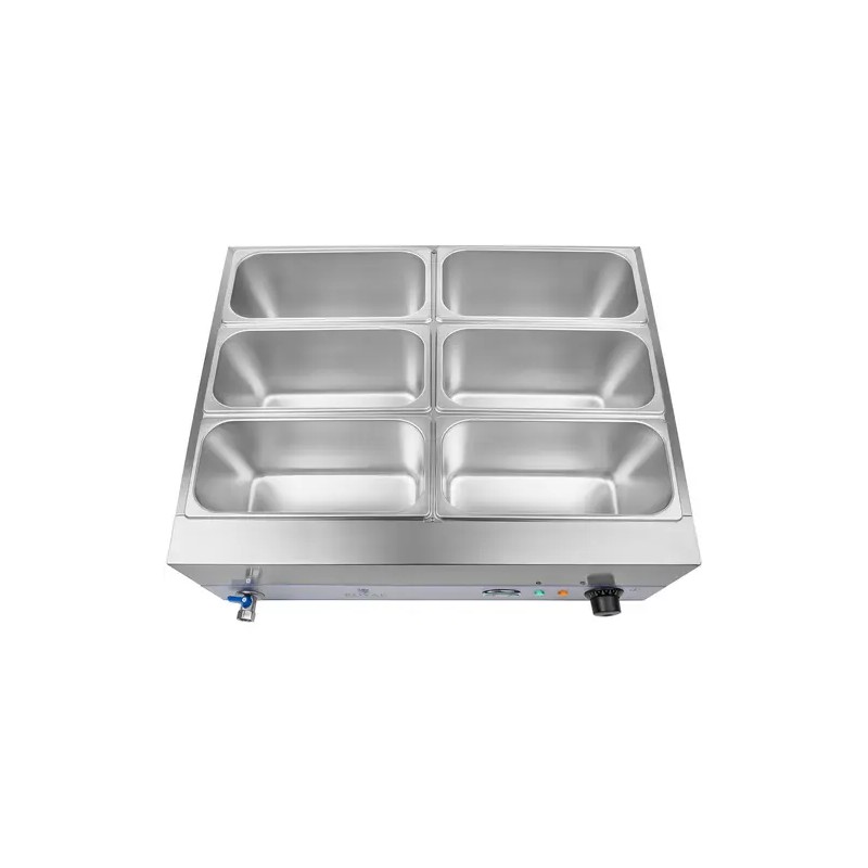 Royal Catering RCBM-6W-2000 Bain Marie -ruoanlämmitin 2000 W, 6 x 1/3 GN-astia, poistoventtiili
