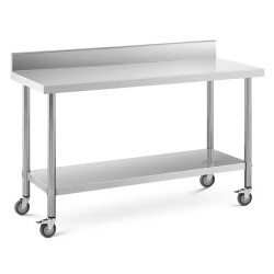 Royal Catering ruostumattomasta teräksestä valmistettu työpöytä pyörillä 60 x 150 cm