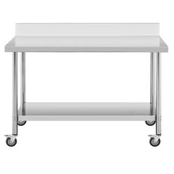 Royal Catering ruostumattomasta teräksestä valmistettu työpöytä pyörillä 60 x 150 cm