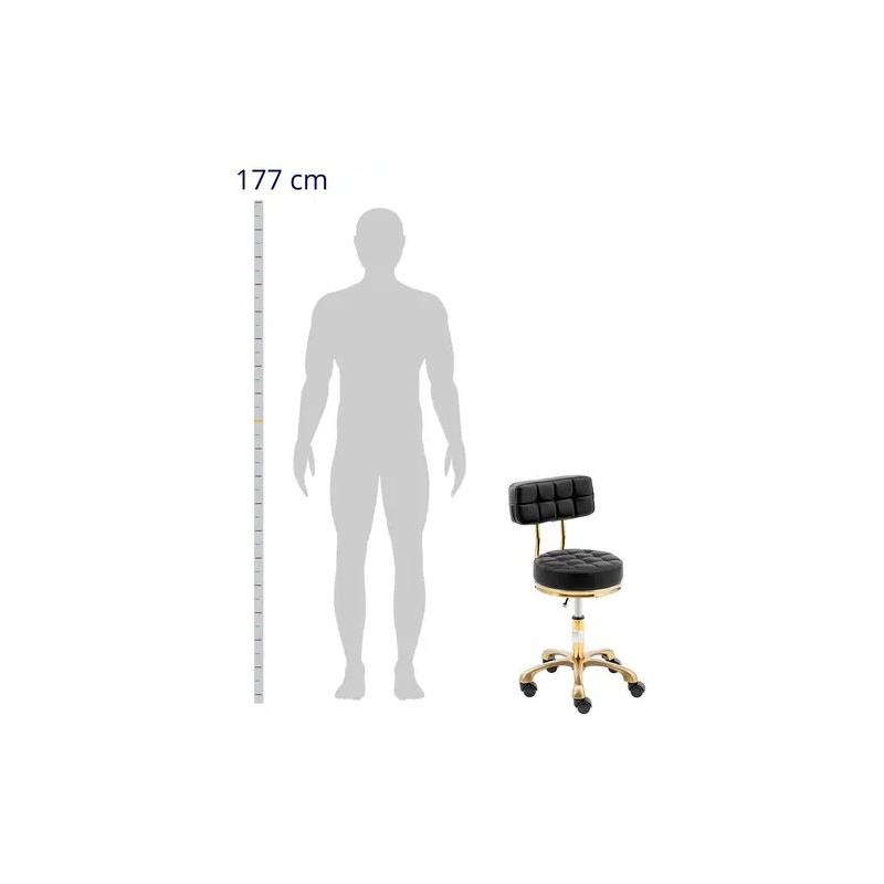 Physa Gela Black rollhocker-jakkara selkänojalla, 47-61 cm, 150 kg, musta
