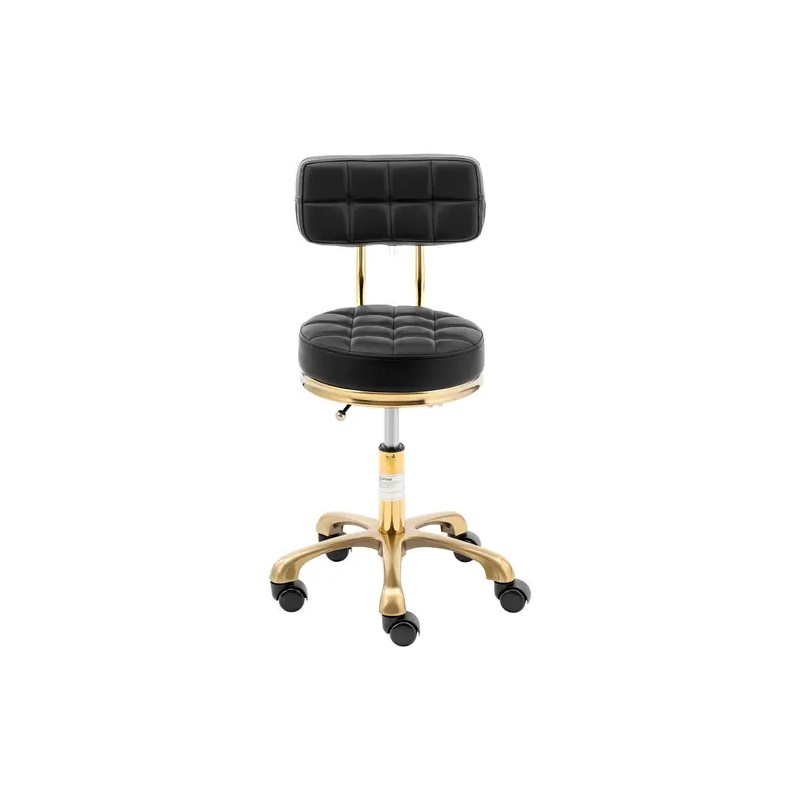 Physa Gela Black rollhocker-jakkara selkänojalla, 47-61 cm, 150 kg, musta