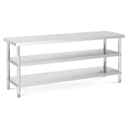 Royal Catering ECO ruostumaton työpöytä 200 x 60 cm 500 kg kantavuus välihyllyillä