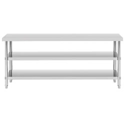 Royal Catering ECO ruostumaton työpöytä 200 x 60 cm, 500 kg kantavuus, välihyllyillä
