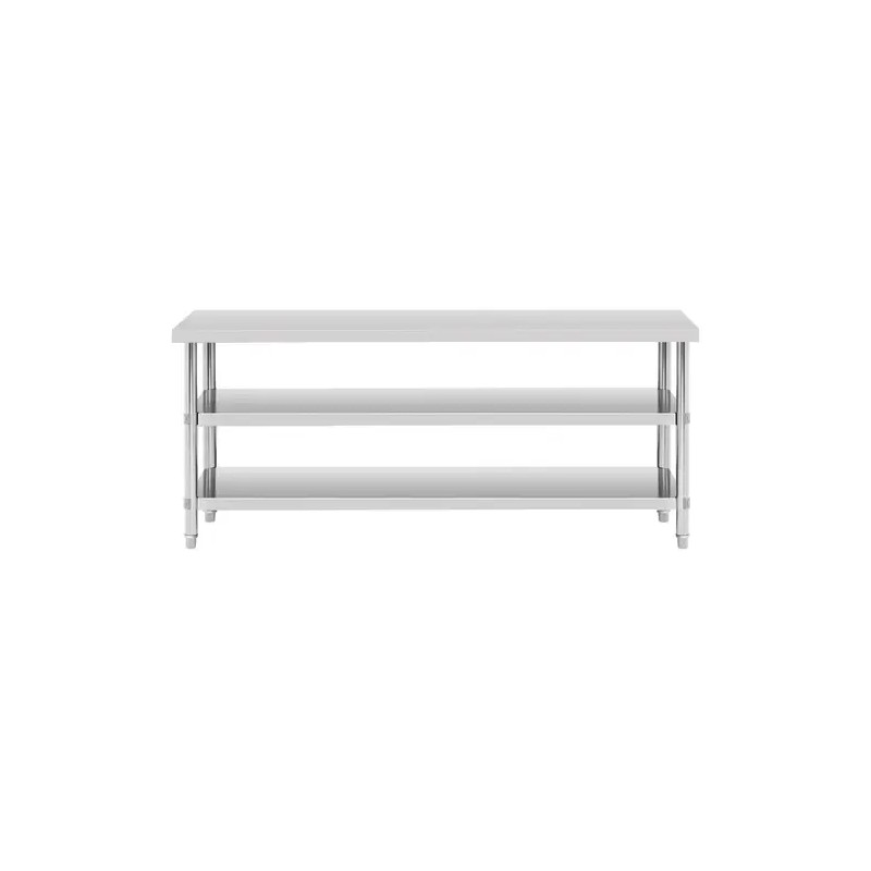 Royal Catering ECO ruostumaton työpöytä 200 x 60 cm, 500 kg kantavuus, välihyllyillä