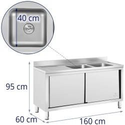 Royal Catering RC-IKS03 tiskiallaskaappi ruostumattomasta teräksestä 160 x 60 cm, 2 allasta