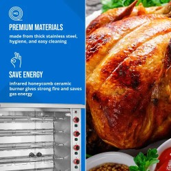 Royal Catering kaasulämmitteinen kanagrilli 6 vartaalla valaistuksella ja pyörillä