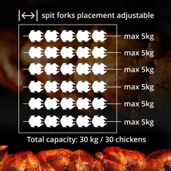 Royal Catering kaasulämmitteinen kanagrilli 6 vartaalla valaistuksella ja pyörillä