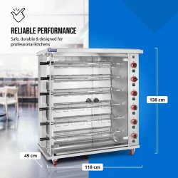 Royal Catering kaasulämmitteinen kanagrilli 6 vartaalla valaistuksella ja pyörillä