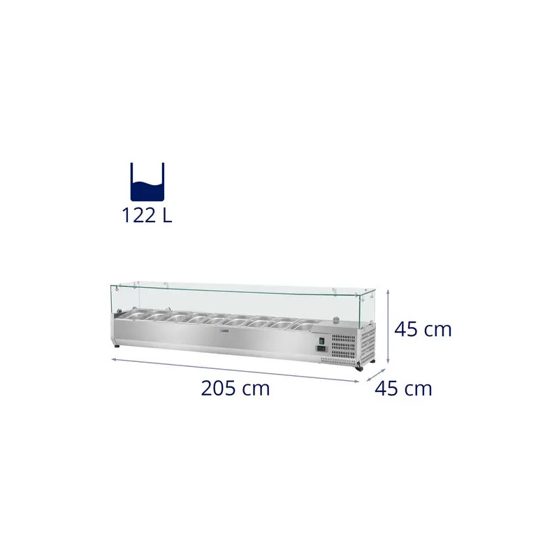 Royal Catering RCKV-200/39-G9 jäähdytysvitriini 200 x 39 cm lasikannella