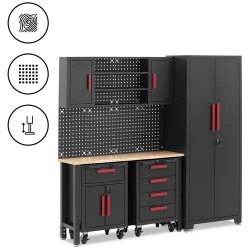MSW Modulaarinen työpajakaappi 132 x 42 7 cm rullakonteilla ja reikälevyllä