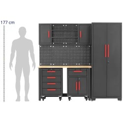 MSW Modulaarinen työpajakaappi 132 x 42,7 cm rullakonteilla ja reikälevyllä