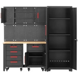 MSW Modulaarinen työpajakaappi 132 x 42,7 cm rullakonteilla ja reikälevyllä