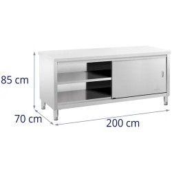 Royal Catering RCSSCB-200X70-E ruostumattomasta teräksestä valmistettu työpöytäkaappi 200 x 70 cm