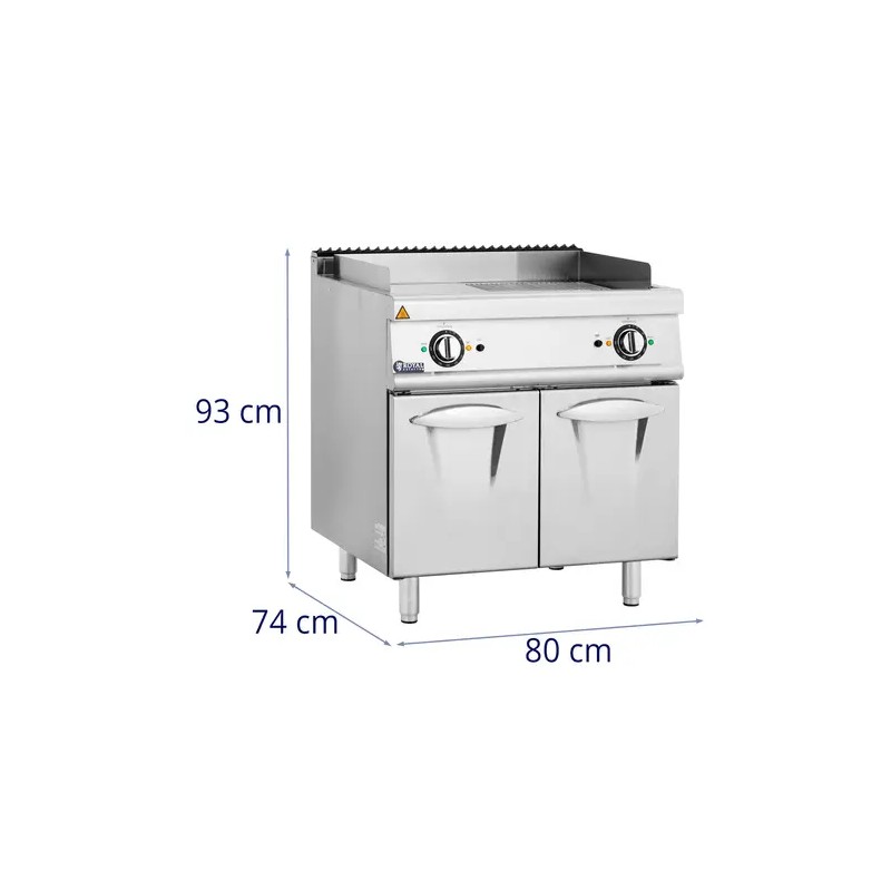 Royal Catering sähkögrillilevy alakaapilla 10,8 kW sileä ja uritettu pinta