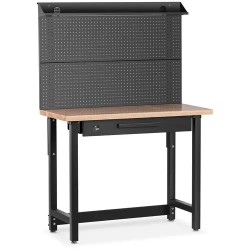 MSW WBHD 02 Työpöytä 122 x 51 cm korkeussäädettävä 95 176 cm työkaluseinällä ja laatikolla