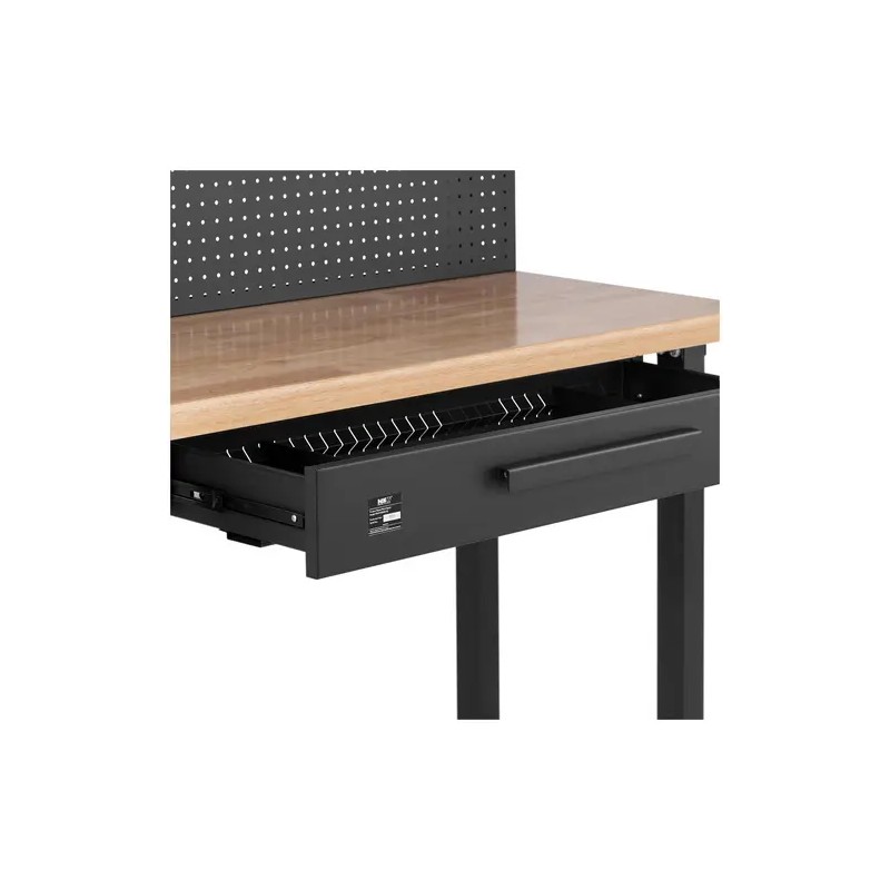 MSW-WBHD-02 Työpöytä 122 x 51 cm, korkeussäädettävä 95-176 cm, työkaluseinällä ja laatikolla
