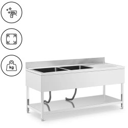 Royal Catering tiskipöytä 2 allasta ruostumaton teräs 180 x 70 cm