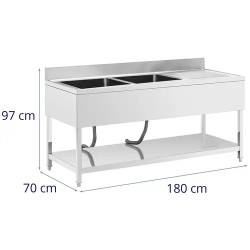 Royal Catering tiskipöytä 2 allasta ruostumaton teräs 180 x 70 cm