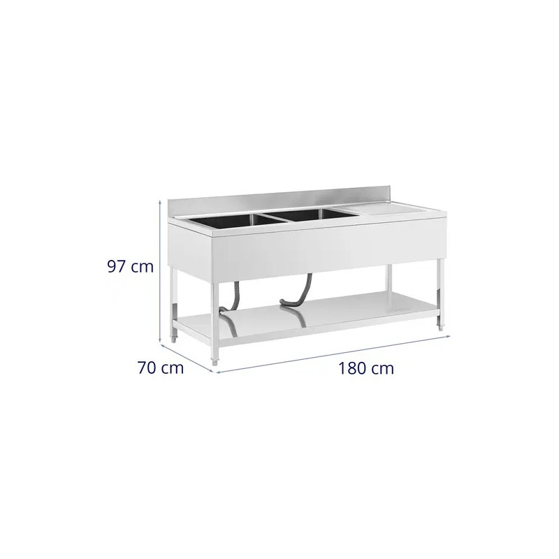 Royal Catering tiskipöytä 2 allasta ruostumaton teräs 180 x 70 cm