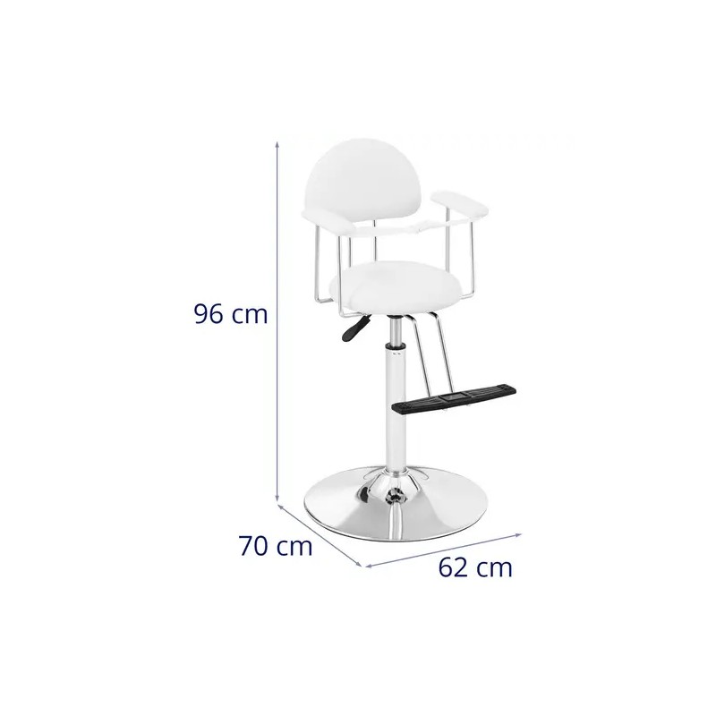 Lapsille tarkoitettu kampaajan tuoli, valkoinen, korkeussäädettävä 860-1110 mm, max 125 kg