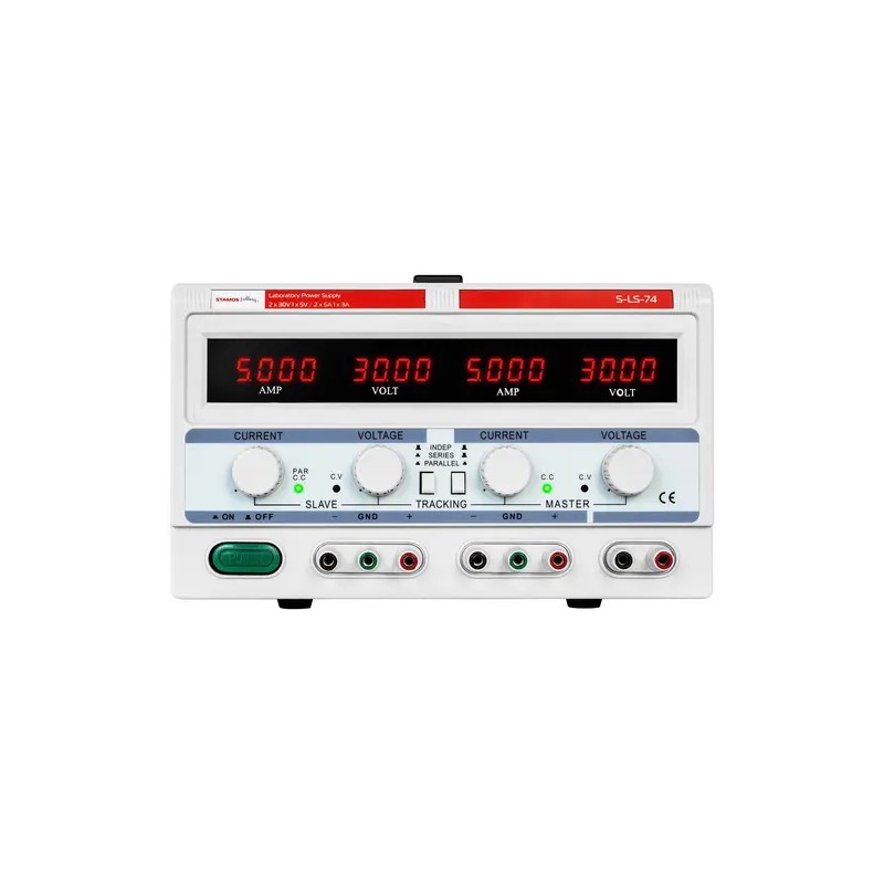Laboratorion virtalähde S-LS-74 300 W 2 x 0-30 V/0-5 A ja 1 x 0-5 V/3 A DC