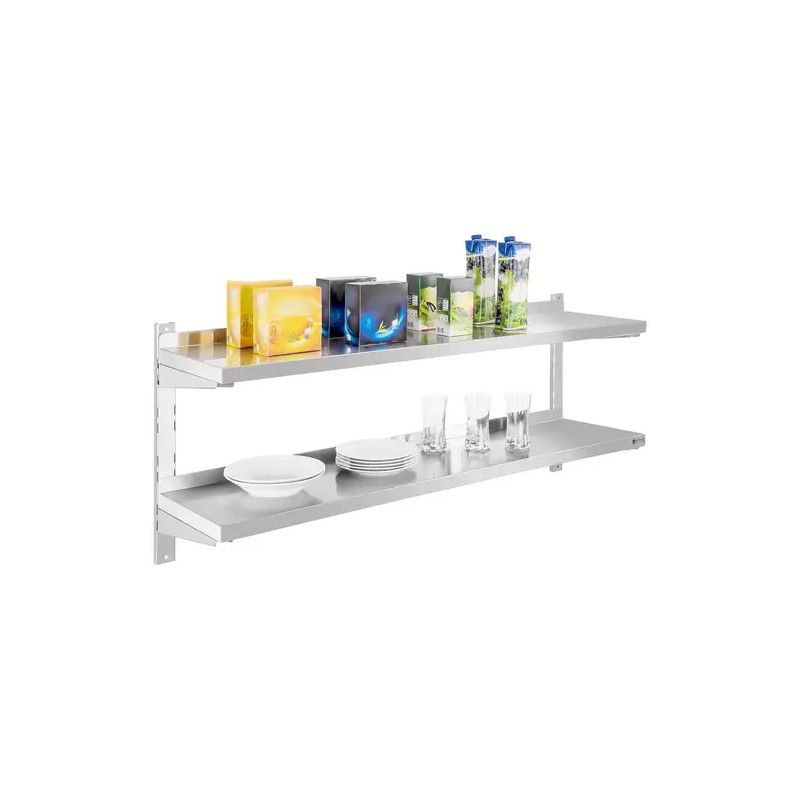 Royal Catering RCWR-140.2 seinähylly 2 tasoa 140 x 30 cm ruostumaton teräs