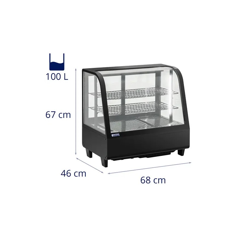 Royal Catering RCCC-100-BT kylmävitriini 100 l, 3 tasoa, musta