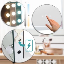 Marlene meikkipeili led-valoilla ja usb-portilla kylpyhuoneeseen