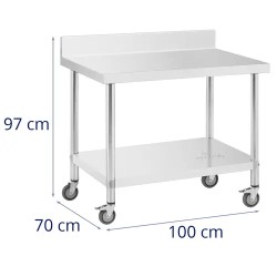 Royal Catering ruostumaton teräspöytä pyörillä 70 x 100 cm, 155 kg