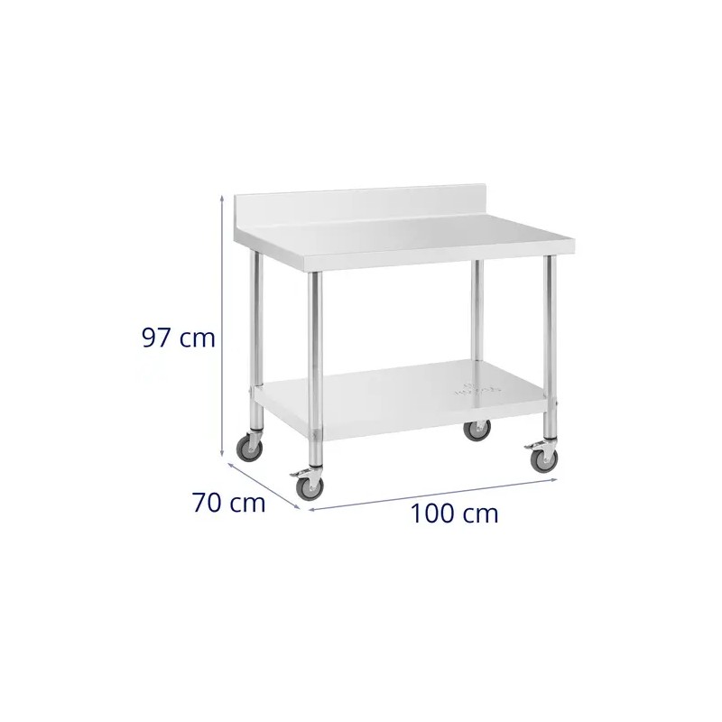 Royal Catering ruostumaton teräspöytä pyörillä 70 x 100 cm, 155 kg