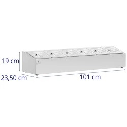 Royal Catering GN-teline 6 kpl GN 1/6 säiliötä kansilla 9,6 l ruostumaton teräs