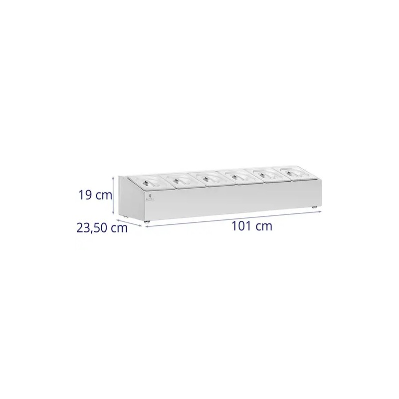 Royal Catering GN-teline 6 kpl GN 1/6 säiliötä kansilla 9,6 l ruostumaton teräs