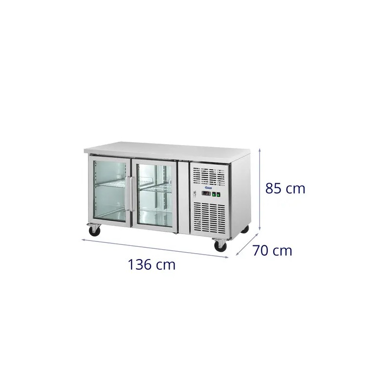 Royal Catering kylmäpöytä 280 l 2 lasiovea 136 x 70 cm ruostumaton teräs