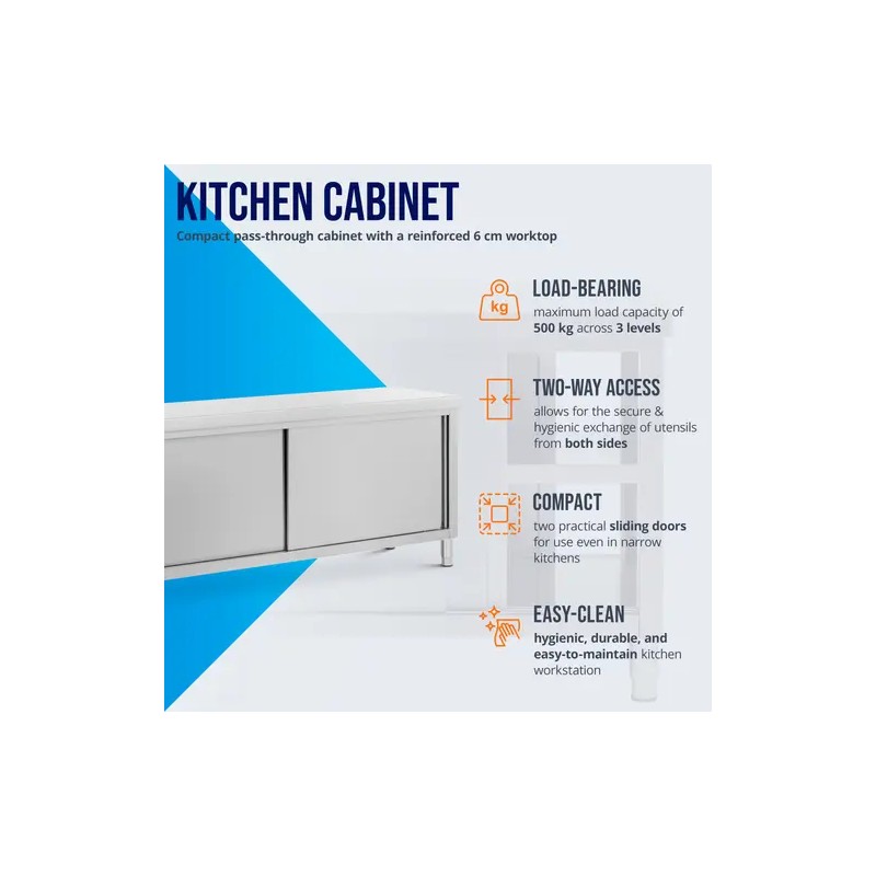 Royal Catering ECO läpivientikaappi ruostumattomasta teräksestä 200 x 60 cm