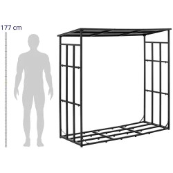 hillvert Polttopuuhylly katoksella 190 x 76 x 186 cm, teräs, musta, 400 kg