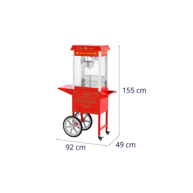 Royal Catering Popcornkone vaunulla 1500 W 5 kg/h Retro-malli punainen