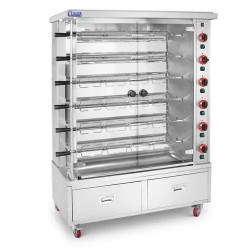 Royal Catering kaasukana grilli 6 vartaalla valaistuksella ja pyörillä