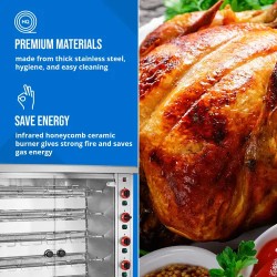 Royal Catering kaasukana-grilli 6 vartaalla, valaistuksella ja pyörillä