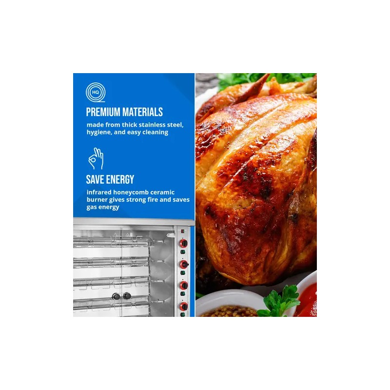 Royal Catering kaasukana-grilli 6 vartaalla, valaistuksella ja pyörillä