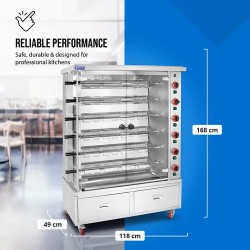 Royal Catering kaasukana-grilli 6 vartaalla, valaistuksella ja pyörillä