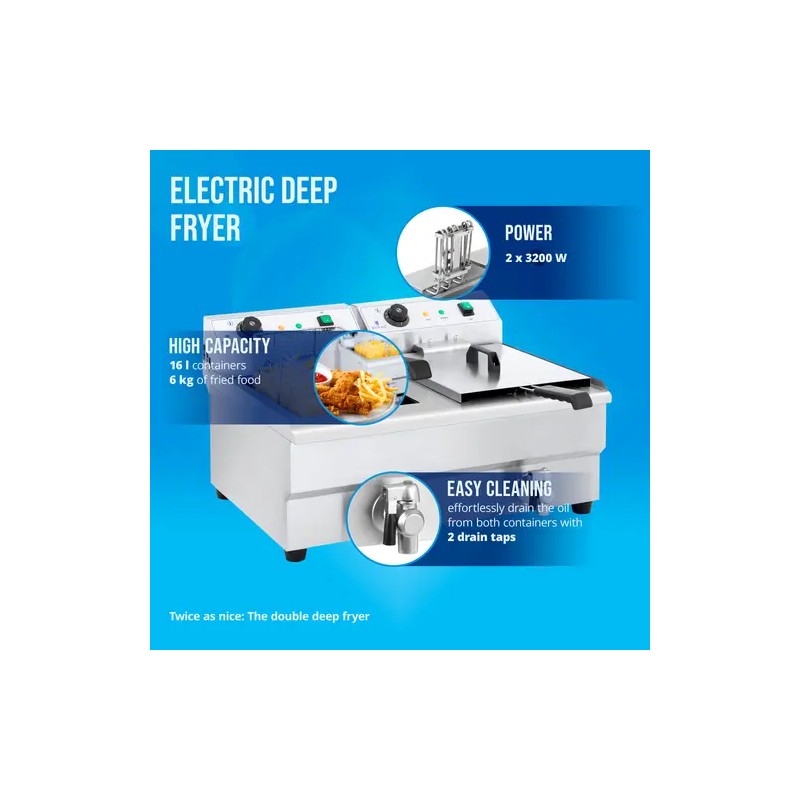 Royal Catering sähköinen kaksoisfryyrinä 2 x 16 l 6400 W poistoventtiileillä