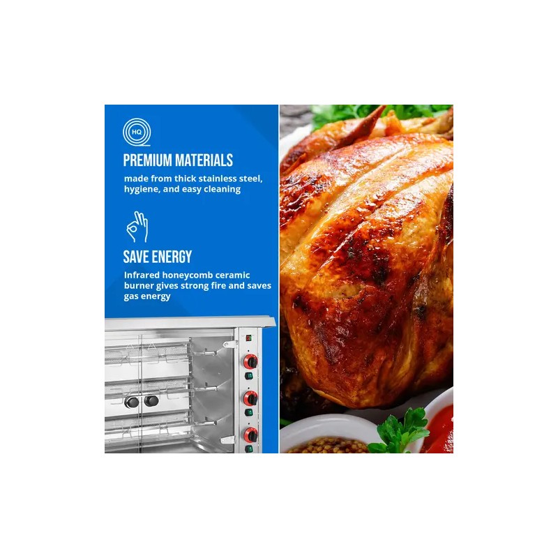 Royal Catering kaasukana-grilli 3 vartaalla ja valaistuksella