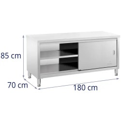 Royal Catering ECO ruostumattomasta teräksestä valmistettu työpöytäkaappi 180 x 70 cm, 500 kg