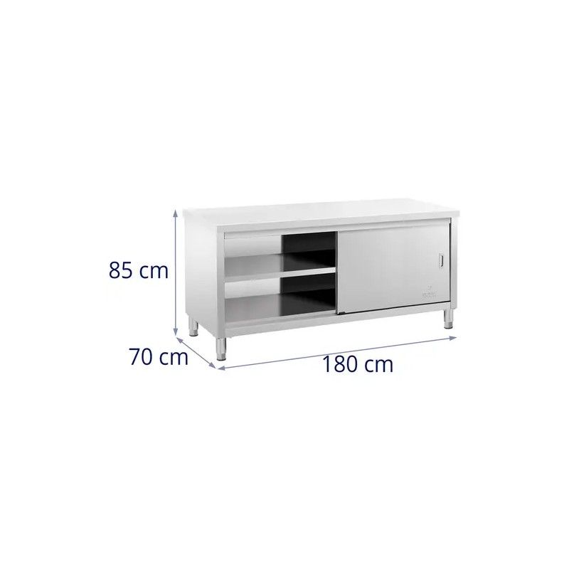 Royal Catering ECO ruostumattomasta teräksestä valmistettu työpöytäkaappi 180 x 70 cm, 500 kg
